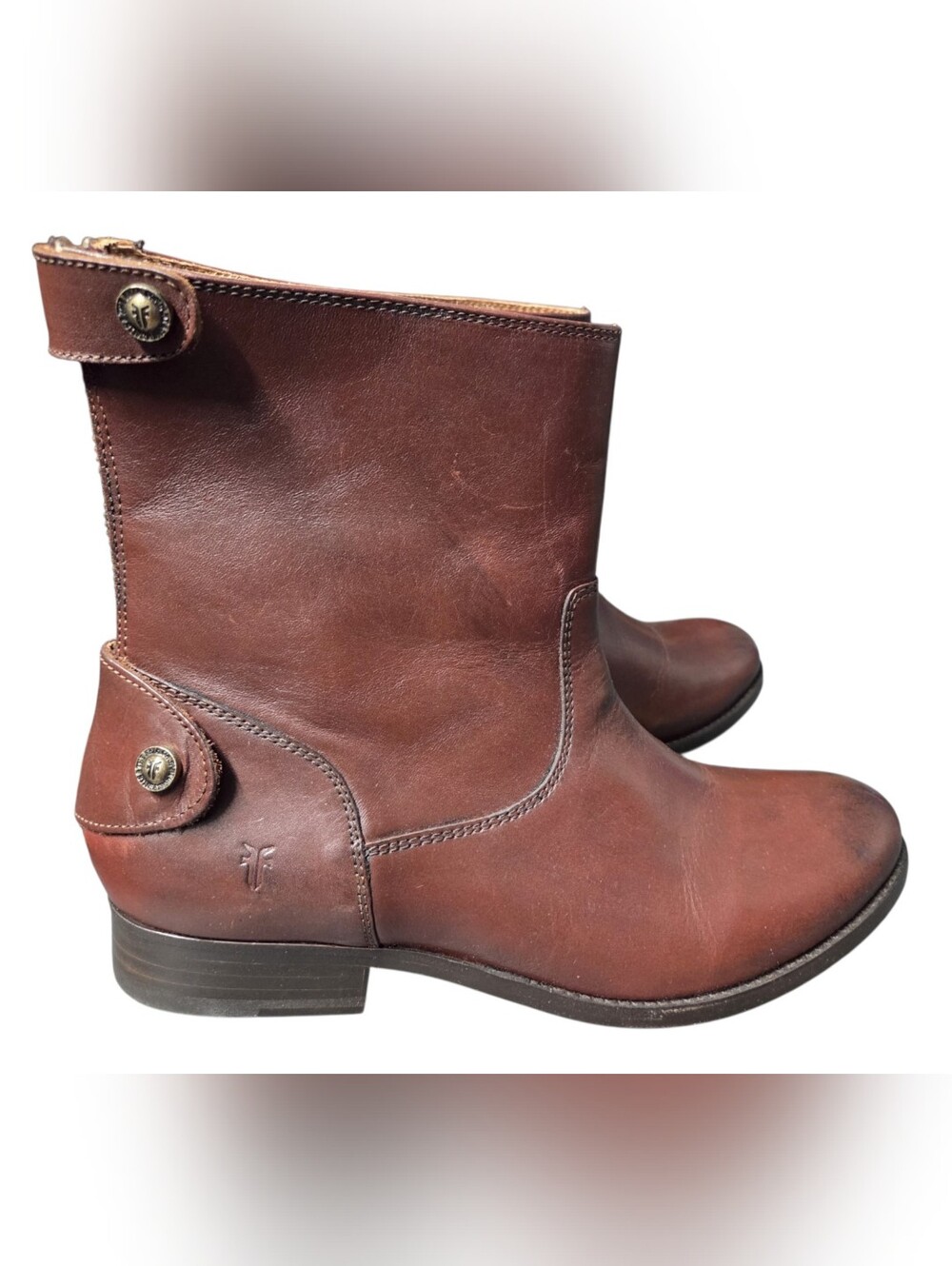 Frye Melissa Button Short Boots w/Logo Button Strap Detail on Ankle